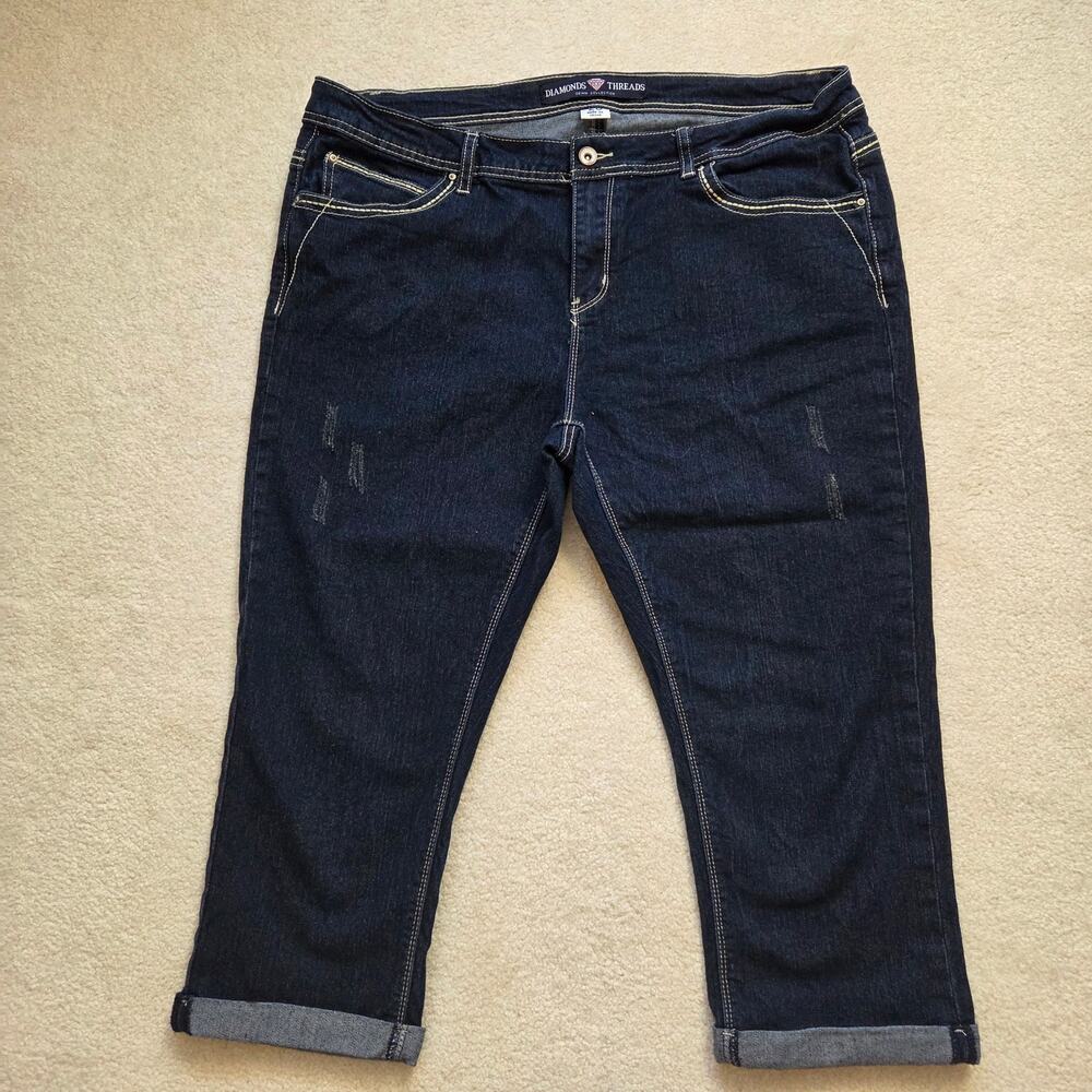 Diamonds & Threads Denim Collection Size 20 Cropped Capri Cuffed Jeans Blue